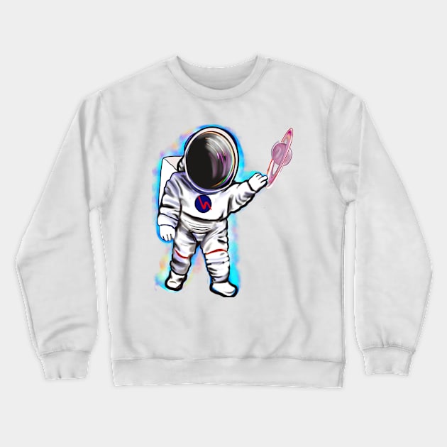 Astronaut in Space suit reaching  out to touch Saturn’s ring - cute Cavoodle, Cavapoo, Cavalier King Charles Spaniel Crewneck Sweatshirt by Artonmytee